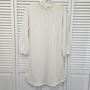 Poppies & Roses Cable Knit Lined Long Sweater 3/4 Sleeve Cream Size XL